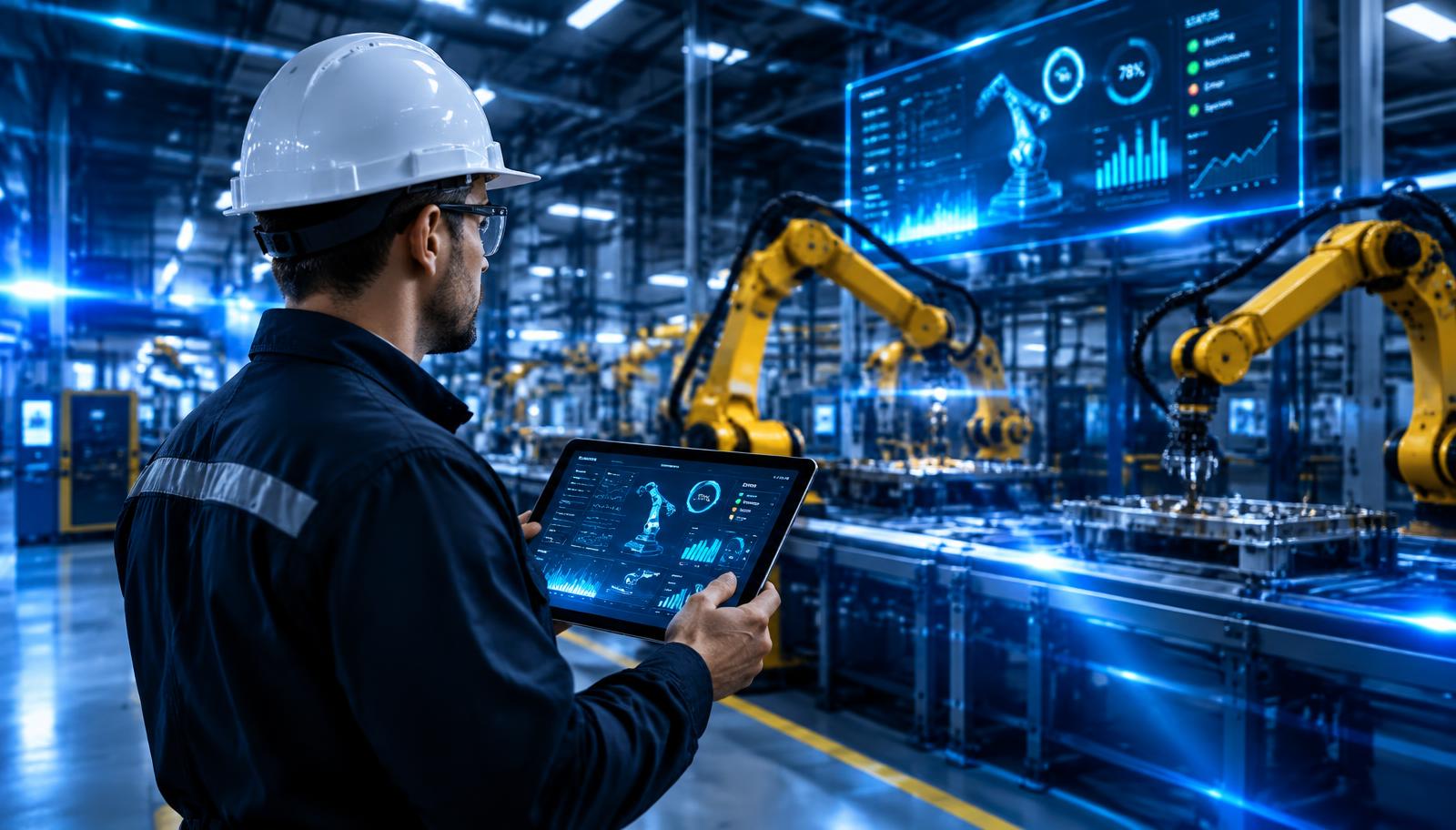 Engineer reviewing live operations dashboards on a tablet